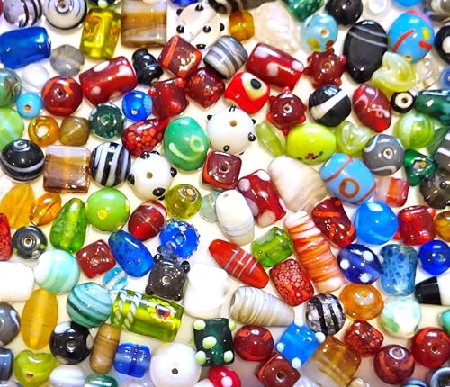 Perlin Glasperlen Lampwork Perlen zum auffädeln 500g Perlenset für Schmuckherstellung Glasperlen mit Loch für Basteln (Gemischt) von Perlin