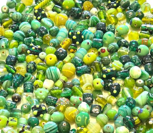 Perlin Glasperlen Lampwork Perlen zum auffädeln 500g Perlenset für Schmuckherstellung Glasperlen mit Loch für Basteln (Grün) von Perlin