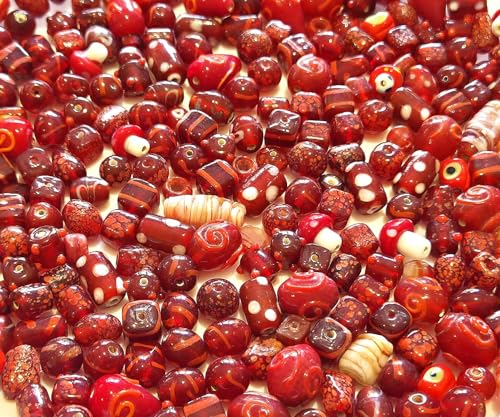 Perlin Glasperlen Lampwork Perlen zum auffädeln 500g Perlenset für Schmuckherstellung Glasperlen mit Loch für Basteln (Rot) von Perlin