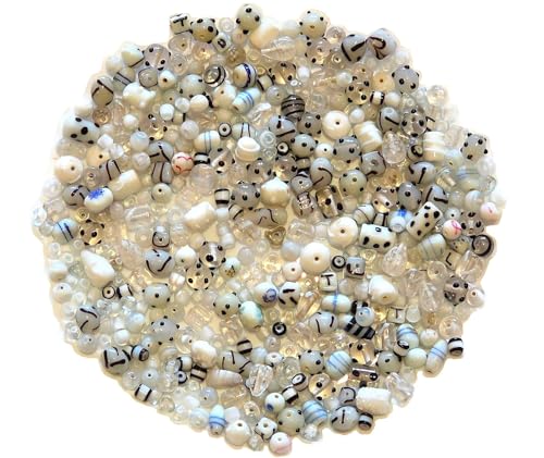 Perlin Glasperlen Lampwork Perlen zum auffädeln 500g Perlenset für Schmuckherstellung Glasperlen mit Loch für Basteln (Weiss) von Perlin