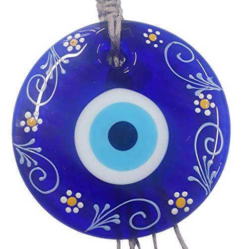 Perlin Handgemachte Nazar Boncuk Boncugu Türkisch Blau Evil Eye Wandbehang 40cm Ornament Amulett Dekoration Home Decor Schutz Segen Geschenk Glasperlen Anhänger für Haus und Büro von Perlin