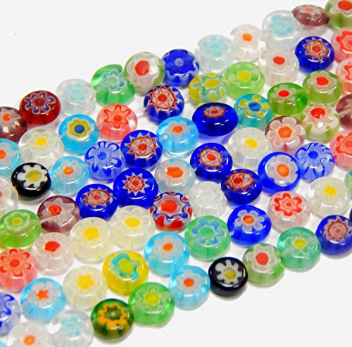 Perlin - Millefiori Perlen Glas Münze 6mm Glasperlen 2 Stränge 96Stk Bunte Mix Handgearbeitete Perle Lampwork Beads D83G x2 von Perlin