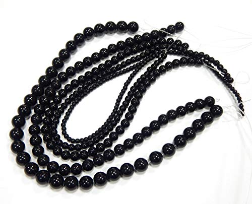 Perlin Onyx Stein Schwarz Perlen Halbedelstein Set 4mm 6mm 8mm 10mm 12mm Rund Schmuckstein Perle zum Auffädeln zur Schmuckherstellung G95 von Perlin