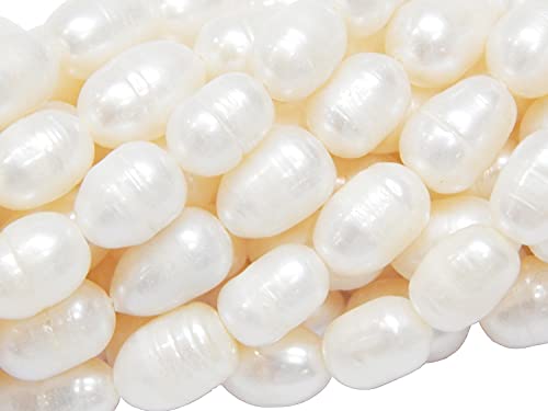 Perlin - Süßwasserperlen Zuchtperlen 10mm Weiss Creme Reiskorn Natur Barock Edelstein Perlen Schmuckperlen Schmuckstein Perle Zum Fädeln Pearl Beads Gemstone von Perlin