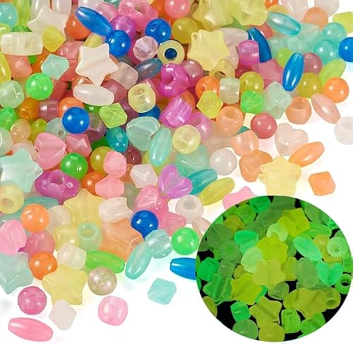 Pony-Perlen Set Leuchtet im Dunkeln Solarbetriebene Leuchsteine 400 Stück Leuchtende Gemischte Acryl-Perlen, Party-Dekoration Großes Loch Für Schmuck von Perlin