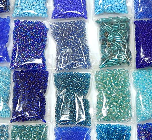 Rocailles Blau Set 2mm 3mm 4mm 6mm Perlen Glas 20 Pack 400g 20 pack Tube und Rund form Perlenset Bastelset AM21 von Perlin