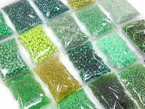 Rocailles Grün Set Perlen 2mm 3mm 4mm 6mm Stiftperlen Glasperlen 400g 20 pack Tube und Rund form Perlenset Bastelset AM22 von Perlin