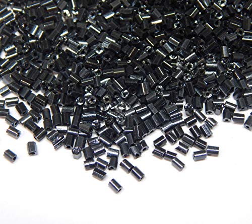 Rocailles Perlen 2mm, 450g/100g, Glas Stiftperlen, Röhrchen, Tubes, Stäbchen perlen, Roccailles, Seed Beads (Schwarz, 450) von Perlin