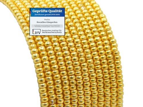 Rocailles Perlen 2mm Preciosa Ornela Tschechische 9000 Stück CZ Glasperlen 11/0 24 auf mehreren Strängen (Gold Luster Silbereinzug) von Perlin