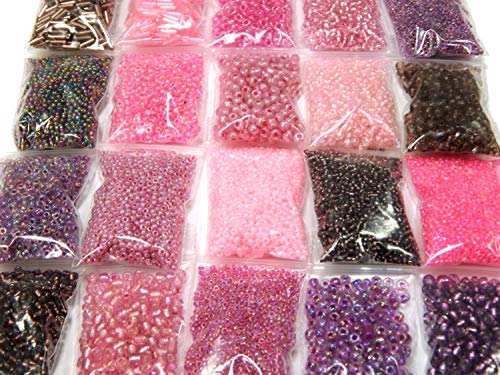 Rocailles Rosa Lila Pink Set Perlen 2mm 3mm 4mm 6mm Stiftperlen Glasperlen 400g 20 pack Tube und Rund form Perlenset Bastelset AM23 von Perlin