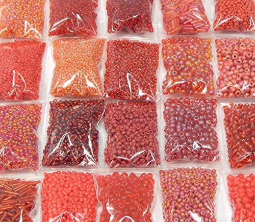 Rocailles Rot Set Perlen 2mm 3mm 4mm 6mm Stiftperlen Glasperlen 400g 20 pack Tube und Rund form Perlenset Bastelset von Perlin