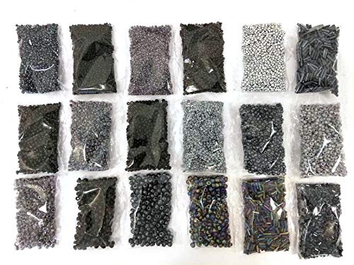 Rocailles Set Perlen 2mm 3mm 4mm 6mm Schwarz Farbtöniges Stiftperlen Glasperlen 360g 18 pack Tube und Rund form Perlenset Bastelset (Schwarz) von Perlin