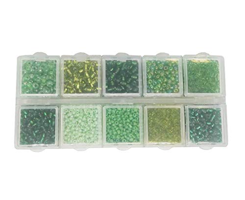 Rocailles Set Perlen 2mm 3mm 4mm mit Sortierbox 120g Farbtöniges Glasperlen in Box Rundform Perlenset Bastelset Perle zum auffädeln Miniperlen (Grün) von Perlin