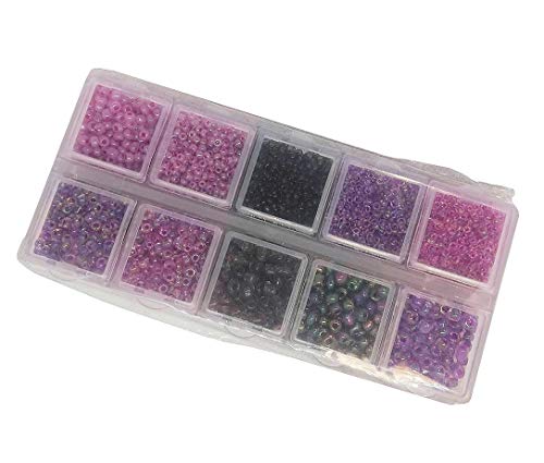 Rocailles Set Perlen 2mm 3mm 4mm mit Sortierbox 120g Purple Farbtöniges Glasperlen in Box Runde Perlenset Bastelset Perle zum auffädeln Bastelperlen (Violett Lila) von Perlin