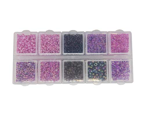 Rocailles Violett Lila Set Perlen 2mm 3mm 4mm mit Sortierbox 120g Farbtöniges Glasperlen in Box Rund Perlenset Bastelset Perle zum auffädeln Miniperlen Indianerperlen von Perlin