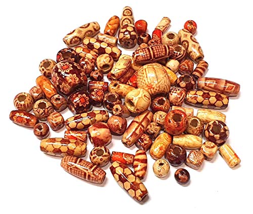 Schmuck Holzperlen Verschiedene Formen Set Holz Perlen Kugeln, Runde, Oval, zum auffädeln Basteln, 8mm bis 24mm, große loch perlen, Spacer, Zwischenperlen von Perlin