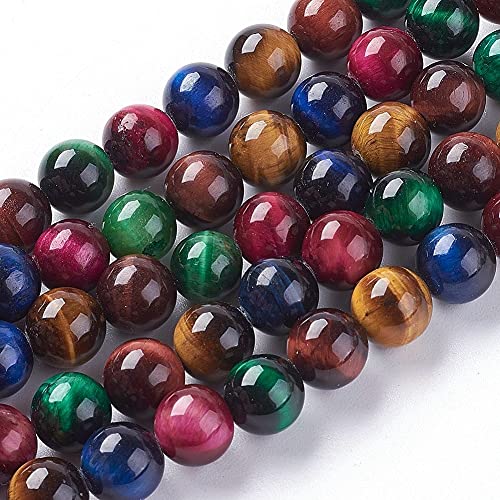 Tigerauge Edelstein Perlen 8mm und 6mm Gemischte Farbe, Perlenkette Perle mit Loch zum auffädeln Schmuckstein Tiger Eye Gemstone Beads (6mm 18 Stück) von Perlin