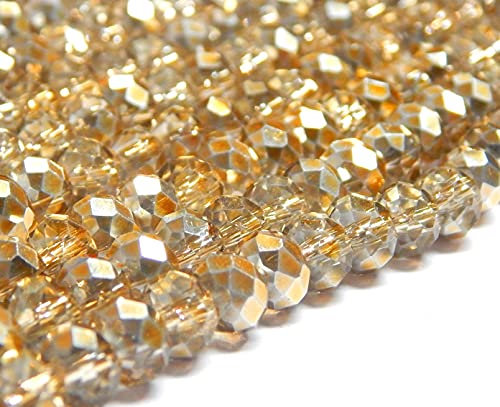 Tschechische Kristall Glas Perlen CZ Böhmische Facettierte Rondelle Glasperlen 4/6/8/10 mm (Crystal Gold, 6x4 mm) von Perlin