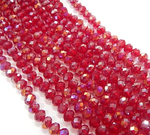 Tschechische Kristall Glas Perlen CZ Böhmische Facettierte Rondelle Glasperlen 4/6/8/10 mm (Dunkel Rot AB, 6x4 mm) von Perlin