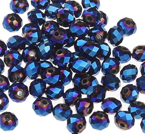 Tschechische Kristall Glas Perlen CZ Böhmische Facettierte Rondelle Glasperlen 4/6/8/10 mm (Fire-Polished Blau, 8x6 mm) von Perlin