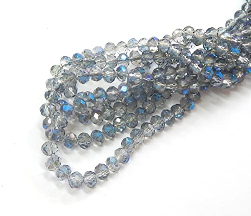 Tschechische Kristall Glas Perlen CZ Böhmische Facettierte Rondelle Glasperlen 4/6/8/10 mm (Grau Blau AB, 6x4 mm) von Perlin