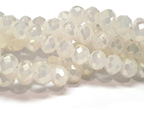 Tschechische Kristall Glas Perlen CZ Böhmische Facettierte Rondelle Glasperlen 4/6/8/10 mm (Perlweiß, 4x3 mm) von Perlin