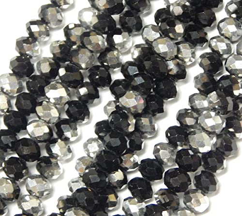 Tschechische Kristall Glas Perlen CZ Böhmische Facettierte Rondelle Glasperlen 4/6/8/10 mm (Schwarz Silber, 4x3 mm) von Perlin