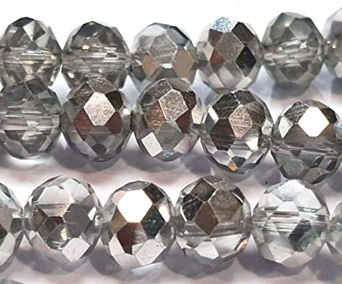 Tschechische Kristall Glas Perlen CZ Böhmische Facettierte Rondelle Glasperlen 4/6/8/10 mm (Silber Crystal, 6x4 mm) von Perlin