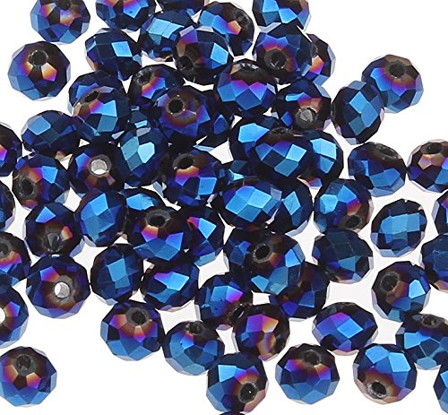 Tschechische Kristall Glas Perlen CZ Böhmische Facettierte Rondelle Glasperlen 4/6/8/10 mm (Fire-Polished Blau, 4x3 mm) von Perlin