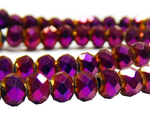 Tschechische Kristall Glas Perlen CZ Böhmische Facettierte Rondelle Glasperlen 4/6/8/10 mm (Fire-Polished Fuchsia, 6x4 mm) von Perlin