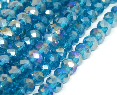 Tschechische Kristall Glas Perlen CZ Böhmische Facettierte Rondelle Glasperlen 4/6/8/10 mm (Hell Blau AB, 6x4 mm) von Perlin
