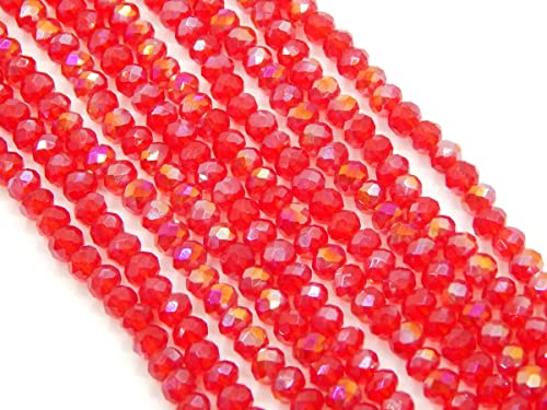 Tschechische Kristall Glas Perlen CZ Böhmische Facettierte Rondelle Glasperlen 4/6/8/10 mm (Rot AB, 6x4 mm) von Perlin