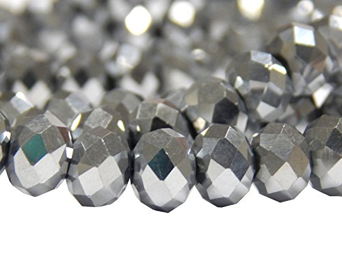 Tschechische Kristall Glas Perlen CZ Böhmische Facettierte Rondelle Glasperlen 4/6/8/10 mm (Silber, 6x4 mm) von Perlin