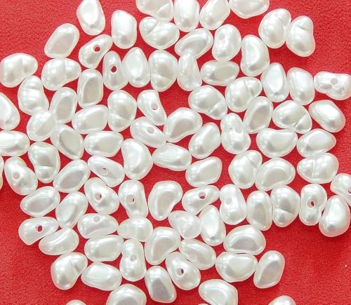 Wachsperlen, Zuchtperlen Imitat 10x6mm Weiß 200stk. Reiskorn Kunststoff Acryl Perlen, Tischdeko, Hochzeit, Streudeko Perlmutt zum Auffädeln Für Armband Halskette DIY Handwerk von Perlin
