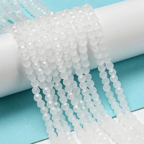 Weiß Jade Halbedelsteine Perlen zum Auffädeln 3mm 160 Stück Jadestein Runde Facettiert Schmuckperlen Schmuckstein (Weiß 3mm) von Perlin