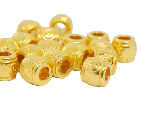 Zwischenteile Perlen Spacer Metallperlen 6mm 40stk Tube/Röhre Zwischenperlen Großes Loch 1,5/2 mm für Lederband Schmuckperlen Bastelperlen (Gold) von Perlin