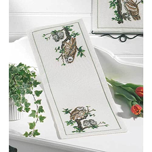 Permin Hardanger Tischläufer Stickpackung Eulenfamilie Zählmuster von Permin
