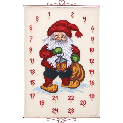 Permin Kreuzstich Stickpackung Adventskalender Santa Claus mit Einer Laterne, Zählmuster, 75x112cm von Permin