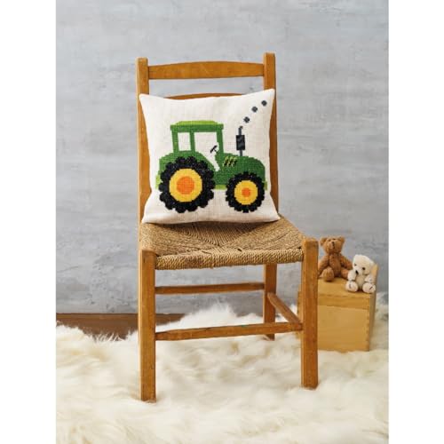 Permin Kreuzstich Stickpackung Kissen Vorderseite Traktor, Zählmuster, 30x30cm von Permin