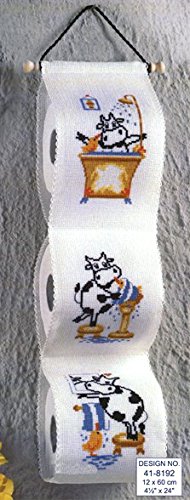 Permin Kreuzstich Stickpackung Toilettenpapierhalter Kuh/Badetiere Zählmuster von Permin