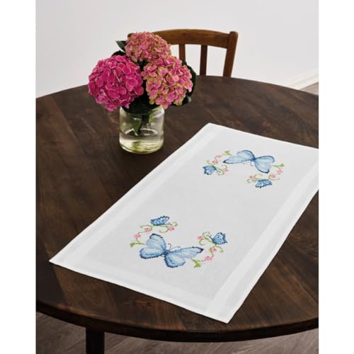 Permin Tischläufer Kreuzstich Stickpackung Schmetterlinge Stickbild gedruckt von Permin
