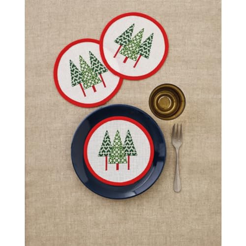 Tischdeckchen 3er Set Kreuzstich Stickpackung Weihnachtsbäume Zählmuster von Permin