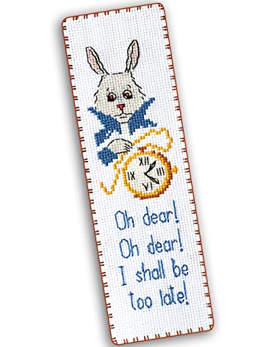 Personalized.Design Kreuzstich-Lesezeichen-Set, Motiv Alice im Wunderland, weißes Kaninchen, Handstickerei von Personalized.Design