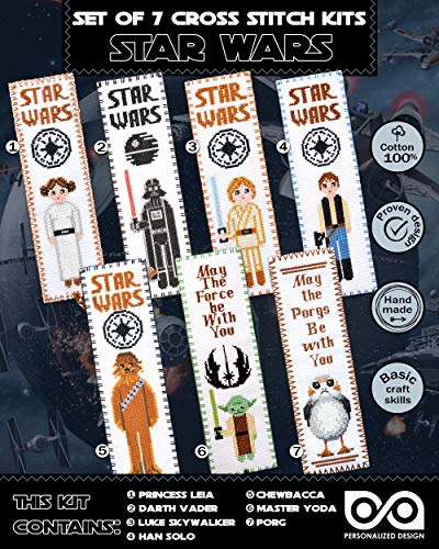 Personalized.Design Kreuzstich-Sets Star Wars - Set 7-in-1 - DIY Handstickerei Lesezeichen mit Mustern von Personalized.Design