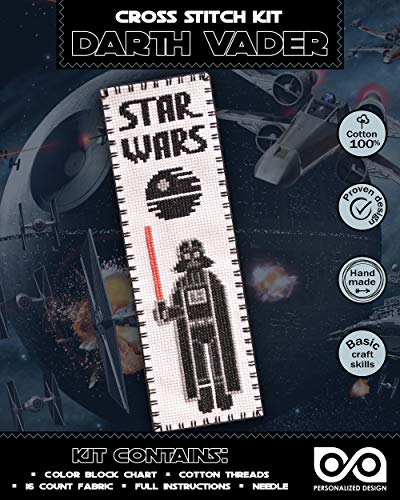 Personalized.Design Stickpackung "Star Wars: Darth Vader" – DIY gezähltes Kreuzstich Lesezeichen – lustiges handgefertigtes Vatertagsgeschenk von Personalized.Design