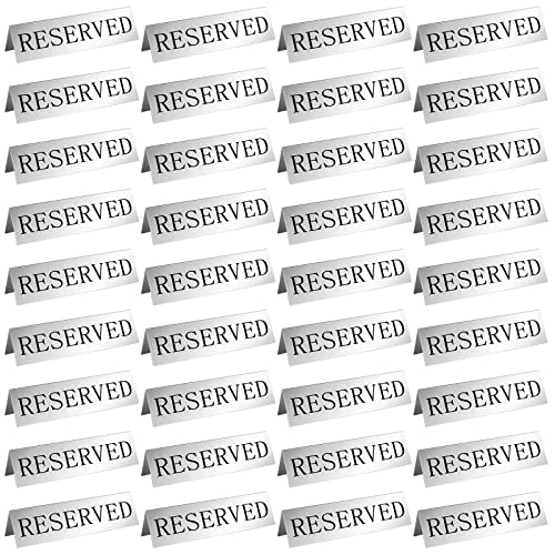 Peryiter Metal Reserved Table Signs Metal Reserved Sign Double Sided Table Stand Tents Seating Tent for Wedding Restaurant Ceremony, 5.91 x 3.15 Inch(Silver,36 Pcs) von Peryiter