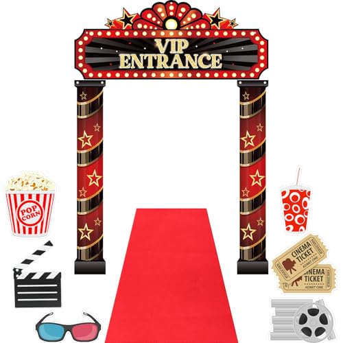 Peryiter 10 Stück Filmnacht Veranda Schild Banner VIP Willkommen Veranda Schild Banner Roter Teppich Party Dekoration Film Thema Theater Geburtstag Party Supplies von Peryiter