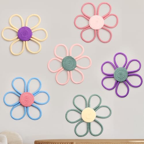 Peryiter 6er-Set Boho-Kinderzimmer-Dekor für Mädchen, 25,4 cm, gewebte Gänseblümchen-Dekoration, Makramee, Wandbehang, Bohemian-Wanddekoration, Gänseblümchen, Kinderzimmer, Dekoration für Baby, von Peryiter