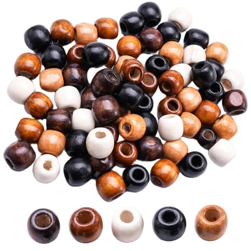 100pcs Holzperlen, 11x12mm große Lochperlen, 5 Farben Bastelmittel für DIY, Haarflechten, Makrame, Schmuckherstellung, Perlenjutenzucht von Pesoncarl