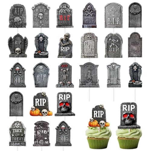 Halloween Cupcake Toppers 24pcs Gruselige Grabstein Cupcake Toppers Friedhof Halloween Kuchen Dekorationen Vorspeise Picks für Partyvorräte, Partyzubehör Halloween Cupcake Toppers 24pcs Gruselige Grabstein Cupcake Toppers Friedhof Halloween Kuchen Dekorationen Vorspeise Picks für Partyvorräte, Partyzubehör von Pesoncarl